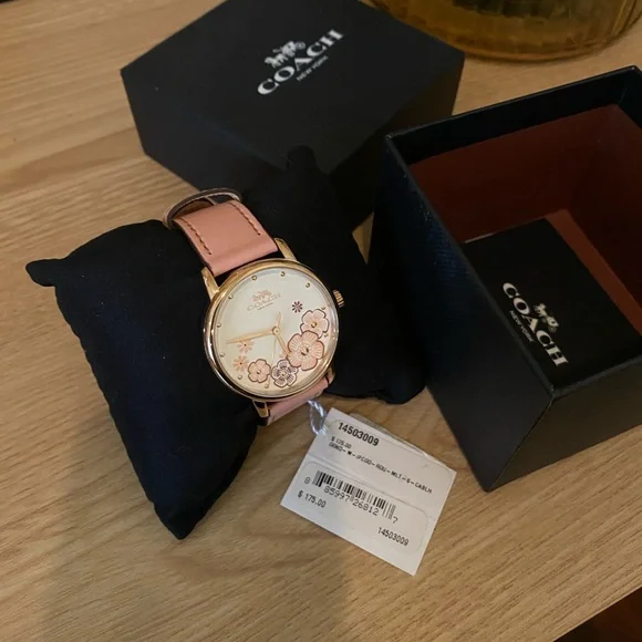 Coach Gold and Pink Women's Floral Watch - Picture 2 of 7